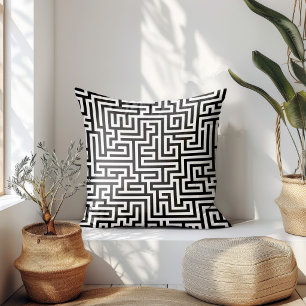 Black On White Geometric Maze Pattern Cushion