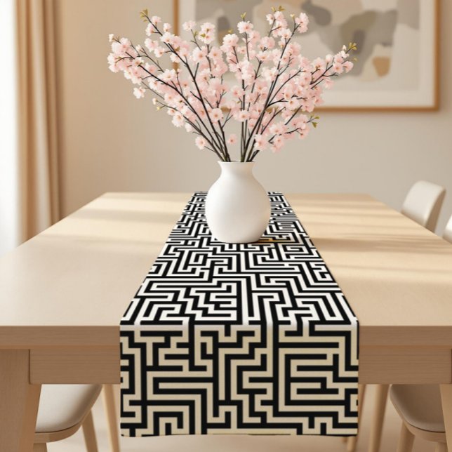Black On White Geometric Maze Pattern Short Table Runner (Creator Uploaded)