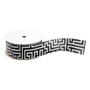 Black On White Geometric Pattern Grosgrain Ribbon
