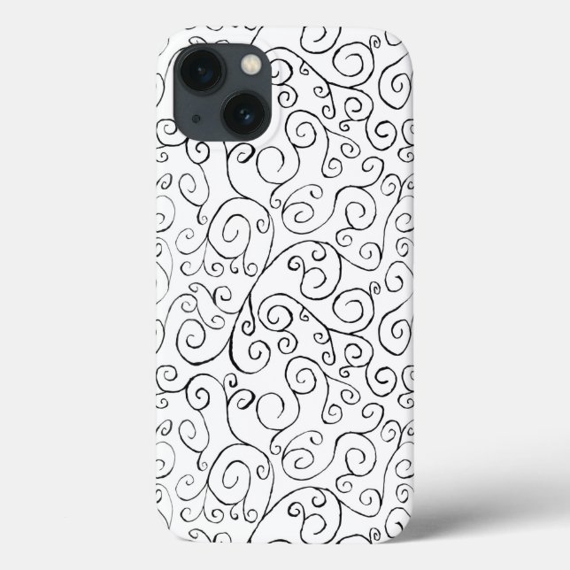 Black on White Hand-Painted Curvy Pattern Case-Mate iPhone Case (Back)