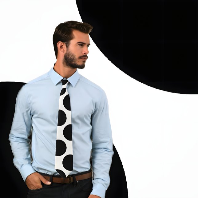 Black on White Large Circles Tie (Handsome man wearing a Black on White Large Circles Tie.)