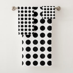 Black on White Large Size Horizontal Polka Dots Bath Towel Set