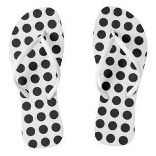 Black on White Large Size Horizontal Polka Dots Jandals