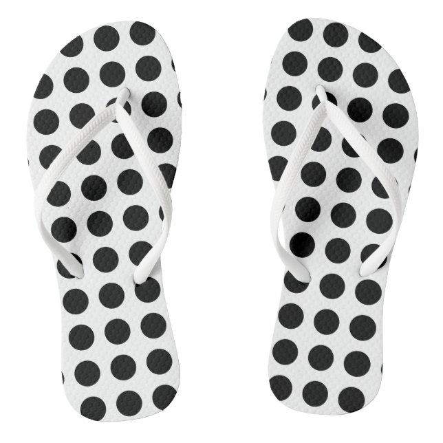 Black on White Large Size Horizontal Polka Dots Jandals (Footbed)