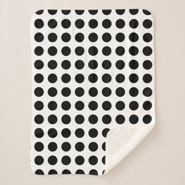 Black on White Large Size Horizontal Polka Dots Sherpa Blanket (Front)