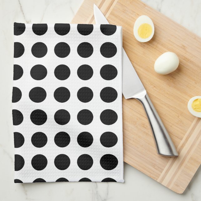 Black on White Large Size Horizontal Polka Dots Tea Towel (Quarter Fold)