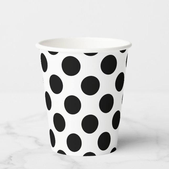 Black on White Large Size Polka Dots Paper Cups (Front)