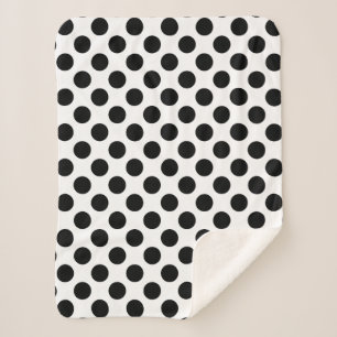 Black on White Large Size Polka Dots Sherpa Blanket