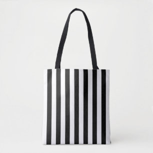Black on White Large Size Vertical Stripes Pattern Tote Bag