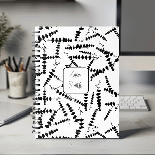 Black on White Lavender Flowers_ Floral Pattern  Planner