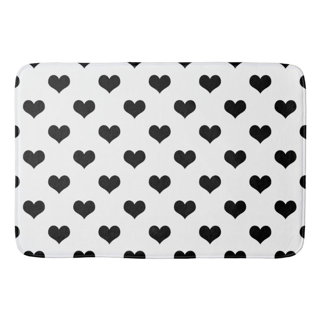 Black On White Lovely Hearts Design  Bath Mat (Front)