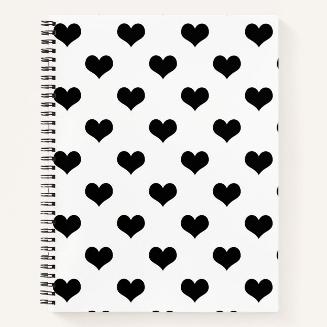 Black On White Lovely Hearts Design  Notebook (Front)