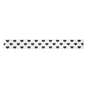 Black On White Lovely Hearts Design  Satin Ribbon
