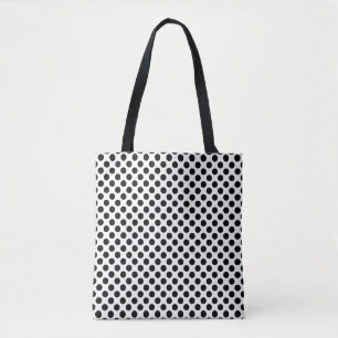 Black on White Medium Size Polka Dots Pattern Tote Bag
