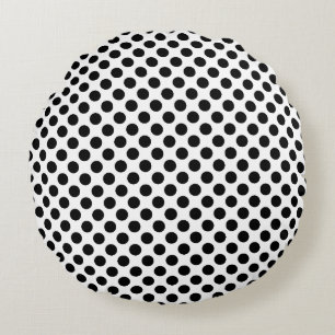 Black on White Medium Size Polka Dots Round Cushion