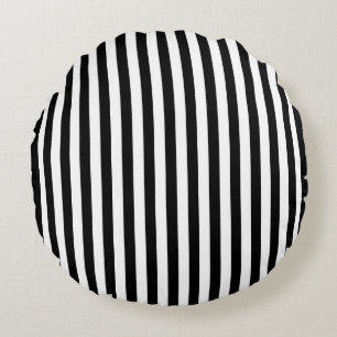 Black on White Medium Size Stripes Round Cushion