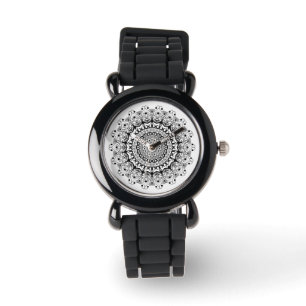 Black on white ornate mandal pattern watch
