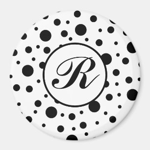 Black on White Polka Dot Pattern Soccer Ball Magnet