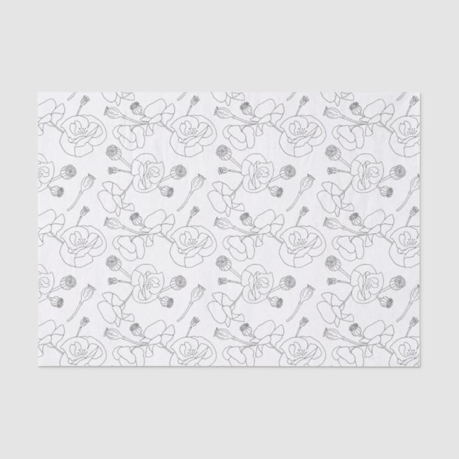 Black on White Poppies Tissue Paper (Front)