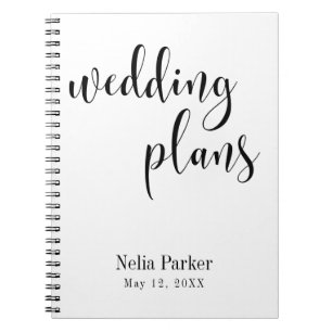 Black on White Script Typography Wedding Planner 2 Spiral Notebook