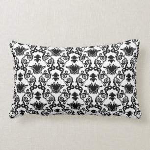 Black on White Tulip Damask Pattern Lumbar Cushion