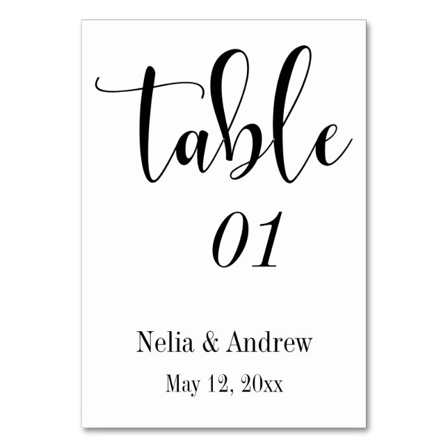Black on White Wedding Typography Table Number 2 (Front)