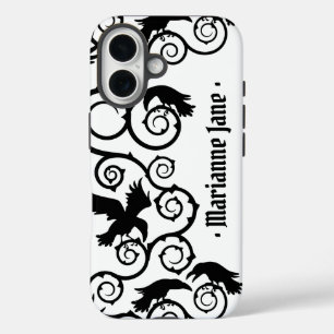 Black on White Witch Gothic Victorian Raven Goth iPhone 16 Case