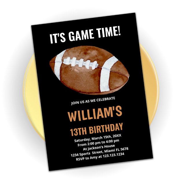 Black One Football Birthday Invitations (Creator Uploaded)