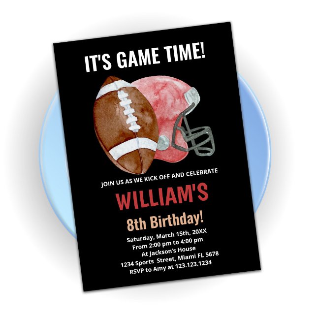 Black One Red Football Birthday Invitations (Creator Uploaded)