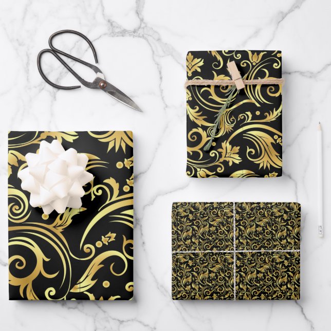Black Onyx and Gold Wrapping Paper Sheet (Front)