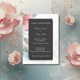 black onyx floral wildflower rose wedding invitation