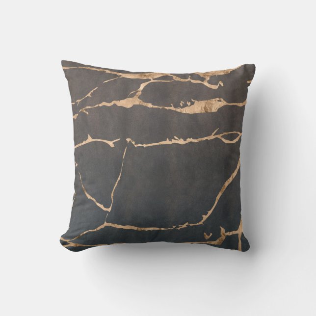 Black Onyx Modern Marble Gold Foil Gemstone Cushion (Front)
