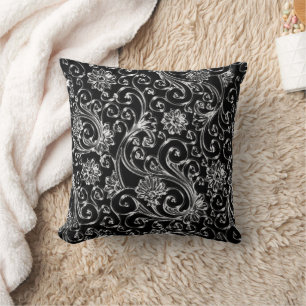 Black Onyx Paisley Throw Pillow
