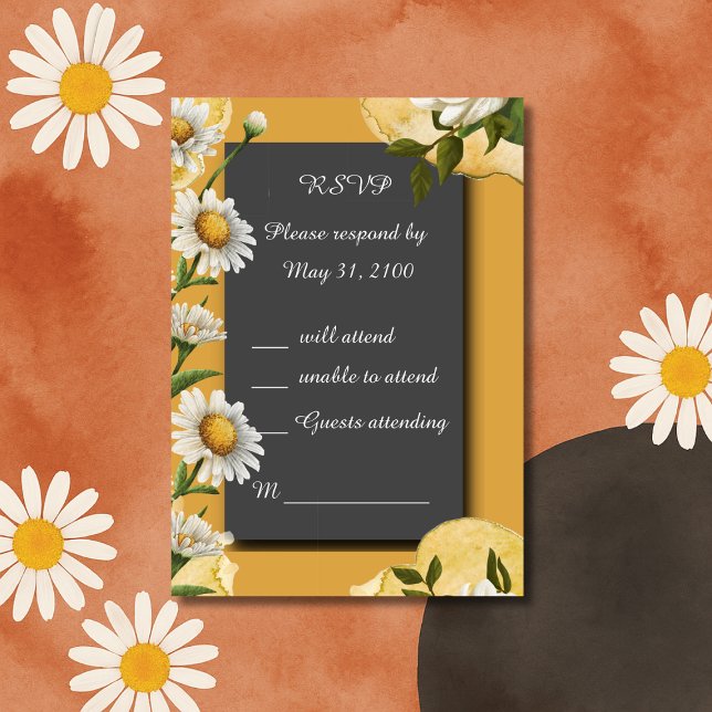 black onyx retro white orange Margaret flower RSVP Card (Creator Uploaded)