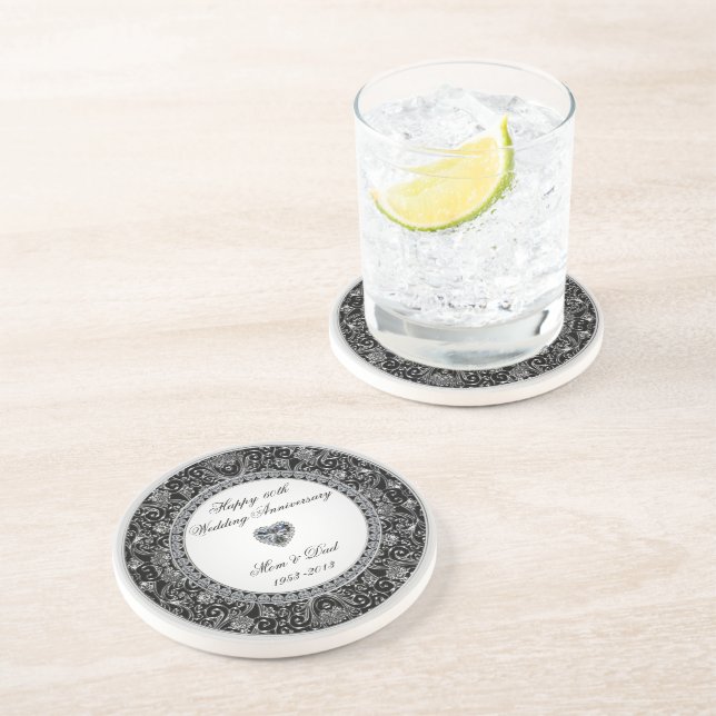 Black Onyx Style Diamond Wedding Anniversary Coaster (Side)