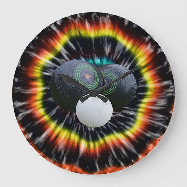 Black Opal Lawn Bowls Tie Dye,   Large Clock (Front)