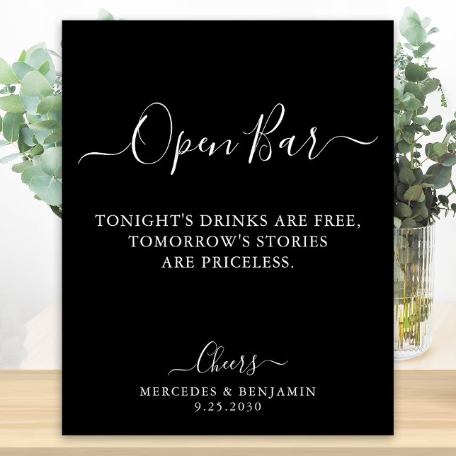 Black Open Bar Calligraphy Personalised Wedding Poster (Creator Uploaded)