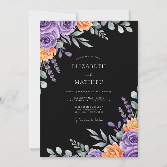 Black Opulent Autumnal Wedding Invitation (Front)