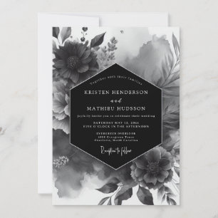 Black Opulent Bloom Wedding Invitation