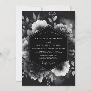 Black Opulent Floral Romance Wedding Invitation