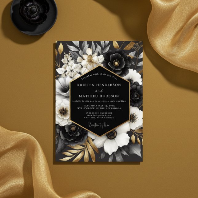 Black Opulent Floral Wedding Invitation (Creator Uploaded)