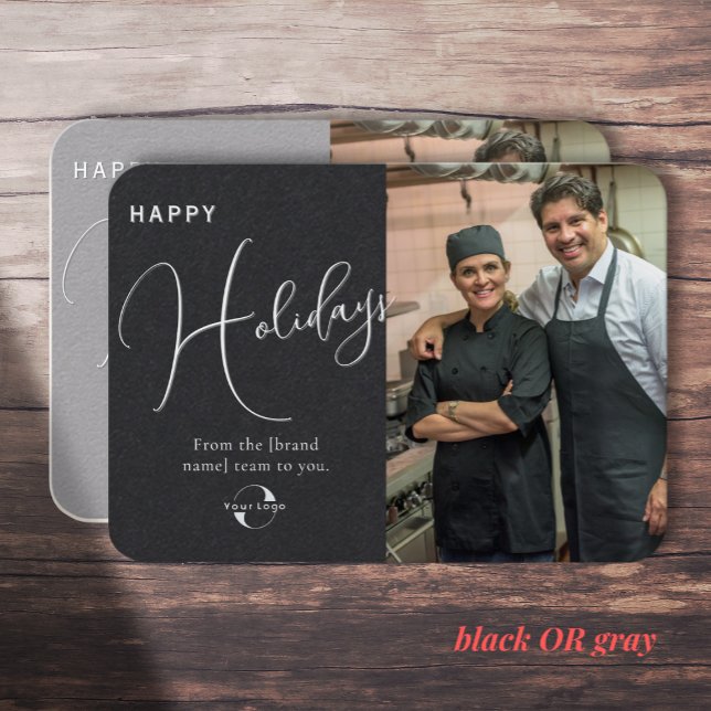 Black OR Grey. Company logo, photo & greeting Business Card (Creator Uploaded)