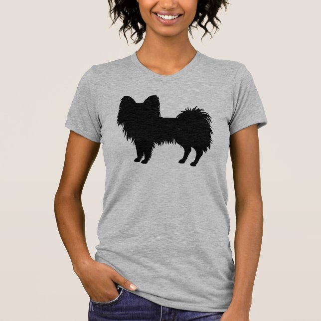 Black (Or Other Colour) Papillon Dog Silhouette T-Shirt (Front)