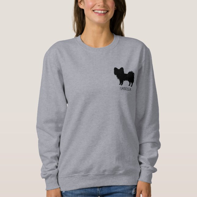 Black (Or Other Colour) Papillon With Custom Text Sweatshirt (Front)