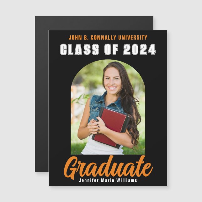 Black Orange 2024 Graduation Photo Arch Magnet (Front/Back)