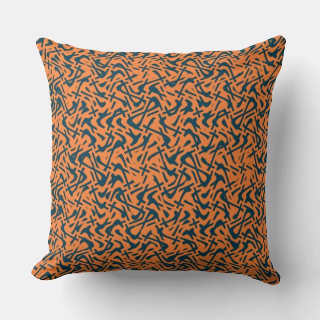 Black & Orange Abstract Doodle Pattern Pillow (Front)