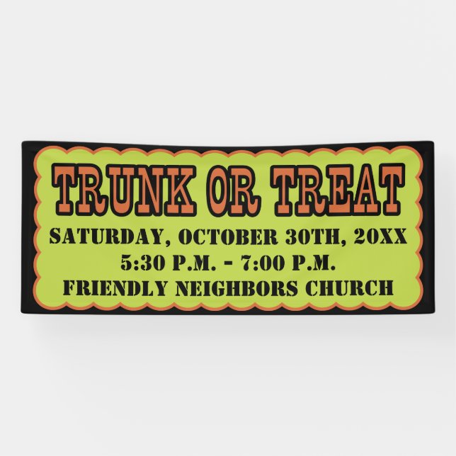 Black, Orange and Green Trunk Or Treat Banner (Horizontal)