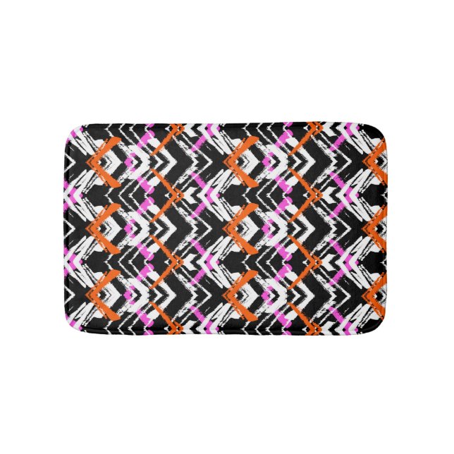 Black, Orange, And Pink Hand Drawn Arrow Pattern Bath Mat (Front)