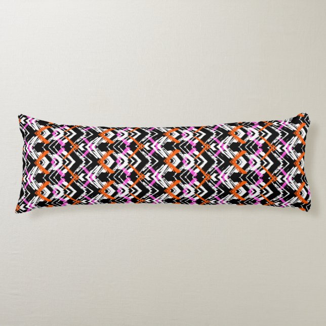 Black, Orange, And Pink Hand Drawn Arrow Pattern Body Cushion (Front)