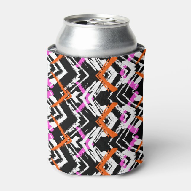 Black, Orange, And Pink Hand Drawn Arrow Pattern Can Cooler (Can Front)